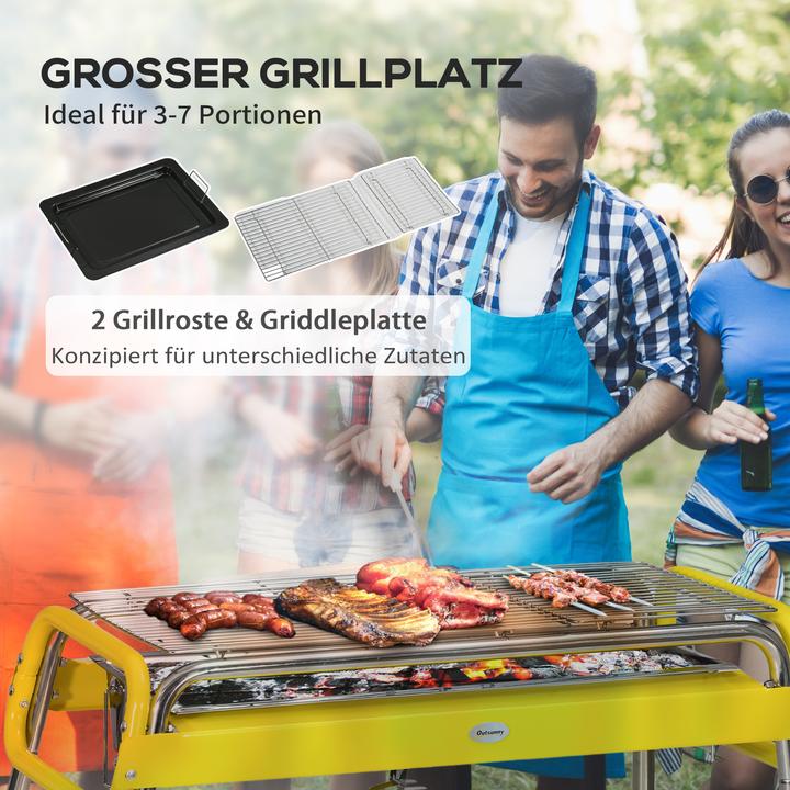 Image du produit Outsunny Gril à charbon de bois avec pieds réglables, 2 grilles, une plaque à griller et un sac de transport
