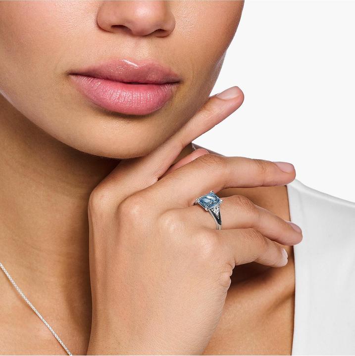 Image du produit Thomas Sabo Bague avec Aqua et pierres blanches Argent (56, Argent 925)