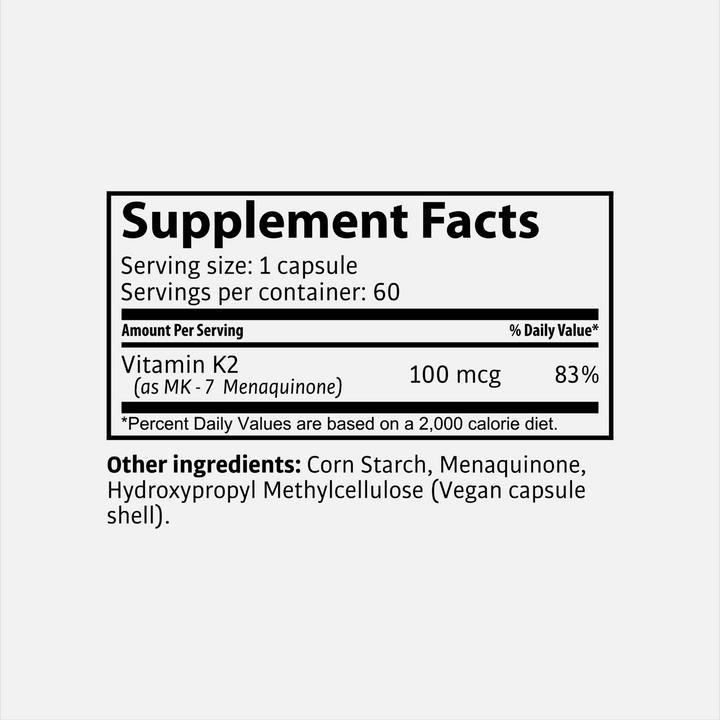 Nährwerte und Zutaten Tasnim Vitamin K2 ESL – Menachinon – 60 Kapseln (60 Stück, Kapseln, 16 g)