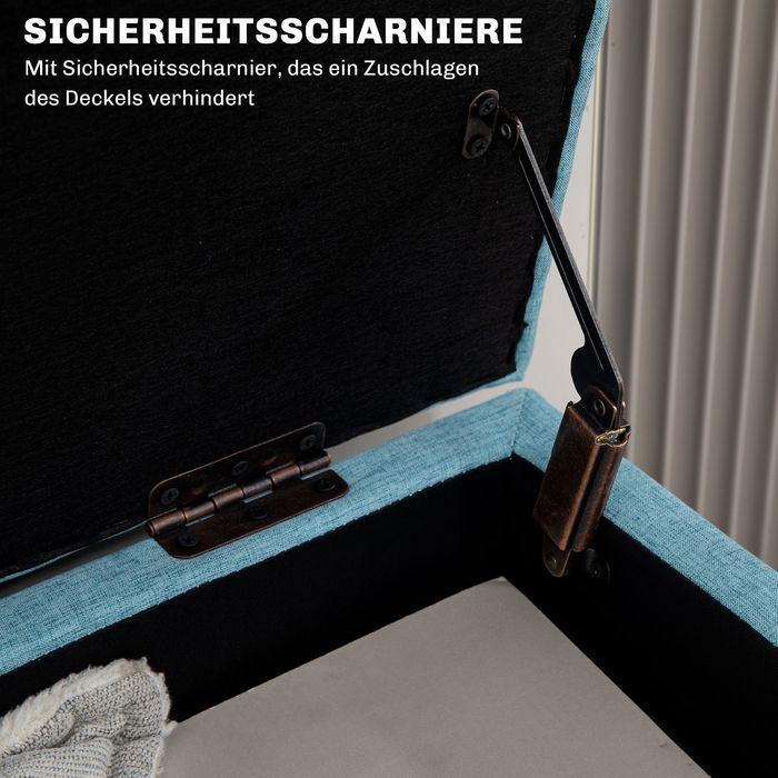Actual product image Swisshandel24 Bench, storage space, linen look, rubberwood blue 110x39x45cm (110 cm)