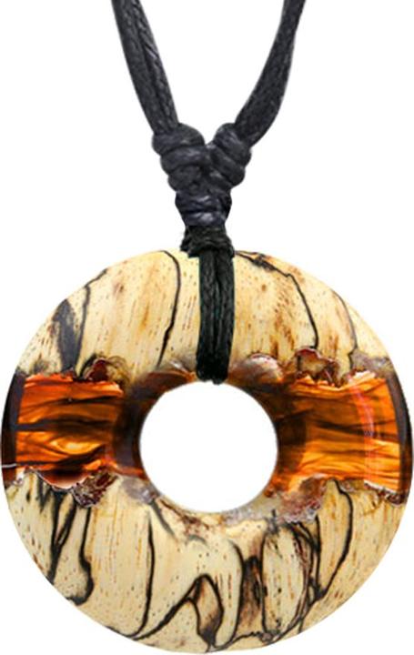 Actual product image Star Piercing Halskette schwarz Anhänger Donut färbung Epoxy braun aus Tamarind Holz (without brass, Organic)