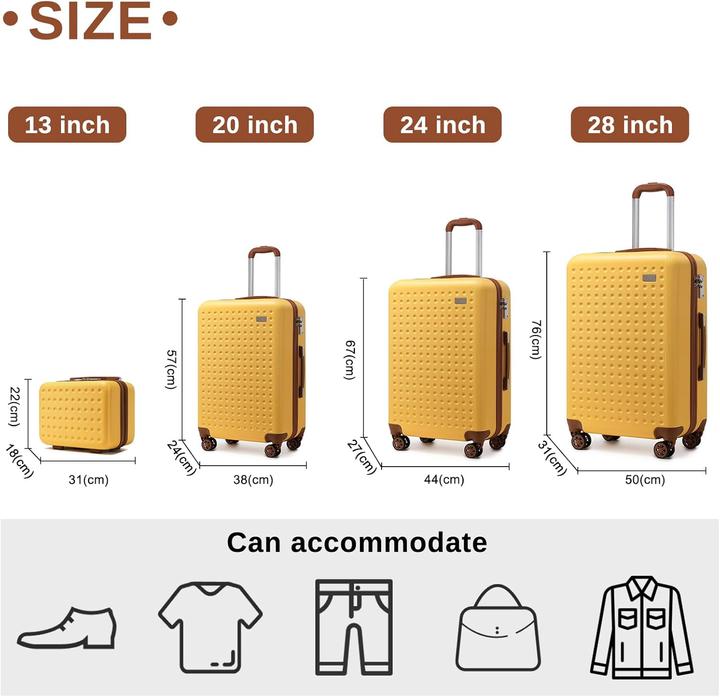 Produktbild Kono 4-teiliges Hartschalenkoffer-Set (99 l, Handgepäck (bis 50l), M (50 - 90l), L (90 - 115l))