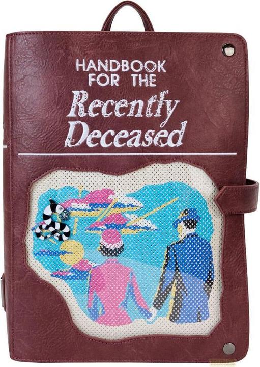 Actual product image Loungefly Beetlejuice by Backpack Mini Handbook for the recently Deceased Pin Trader