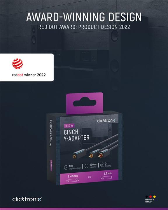 Produktbild clicktronic MP3 Y-Adapter (0.10 m, 3.5mm Klinke (AUX), Cinch)