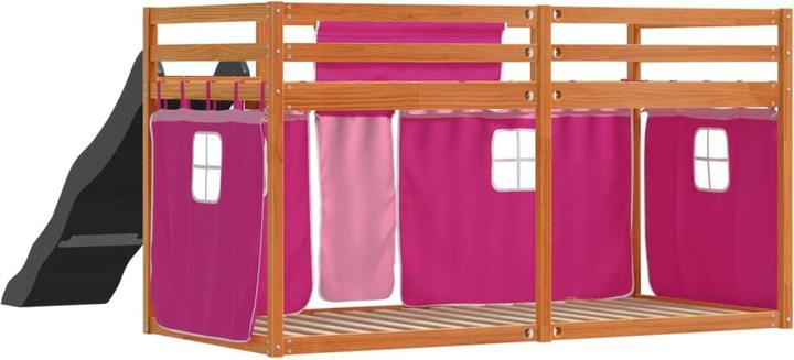 Actual product image VidaXL Bunk bed with slide and curtains pink (90 x 200 cm)