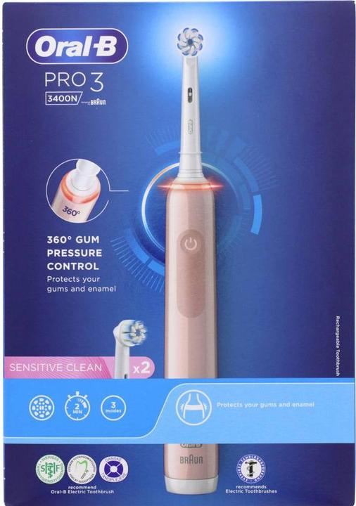 Image du produit Oral-B Pro3 3400N Rose Sensi (Brosse à dents oscillo-rotative)