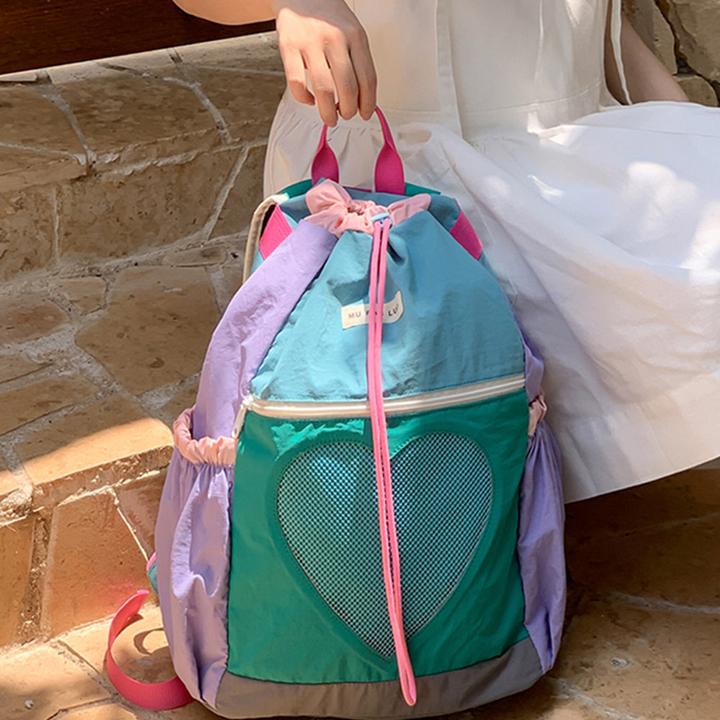 Actual product image Only-Bags.Store Colour block nylon backpack with drawstring closure, adjustable strap, polyester lining