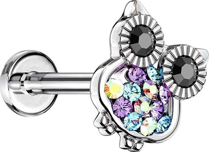 Produktbild Star Piercing Micro Labret Innengewinde silber Eule Kristall multicolor (Messing, Chirurgenstahl 316L)
