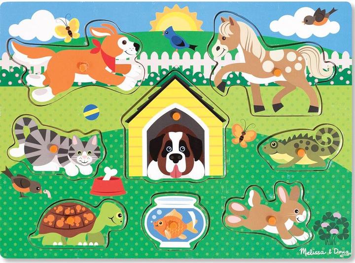 Melissa & Doug Puzzle Bois Bouton Animaux Domestiques (Fr-De-En-Es) (8 pièces)
