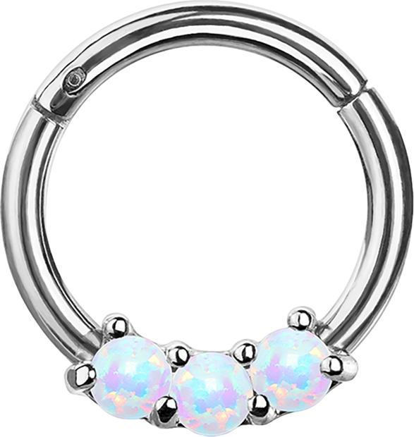 Star Piercing Micro Segmentring klappbar silber drei Opal Kugeln weiss (Chirurgenstahl 316L, ohne Messing)