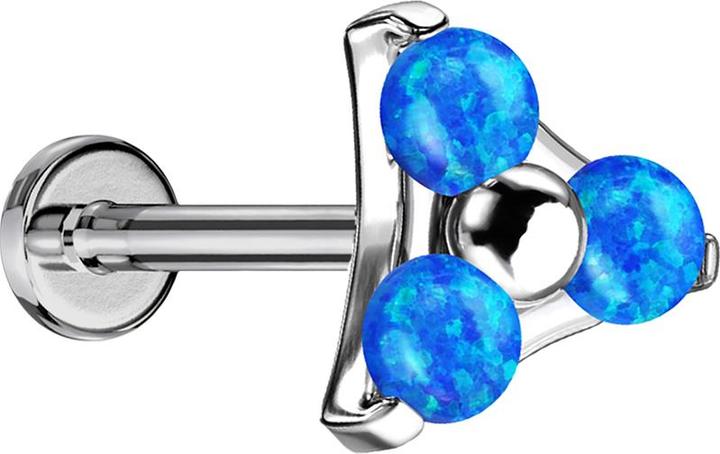 Actual product image Star Piercing Micro Threadless Labret silver triangle three opals blue (Titanium G23, without brass)