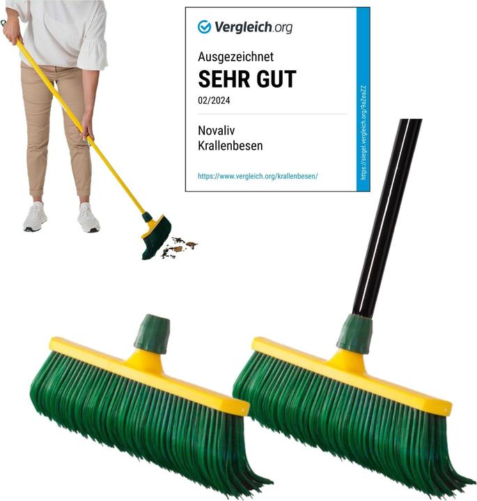 Image du produit Novaliv 2X Premium Krallenbesen mit Stiel 30cm, Spezialbesen gebogenen Borsten Kunststoffkopf -Ideal (1 pcs)