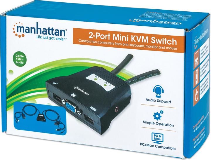 Produktbild Manhattan 2-Port Mini KVM Switch, USB, Audio, schwarz