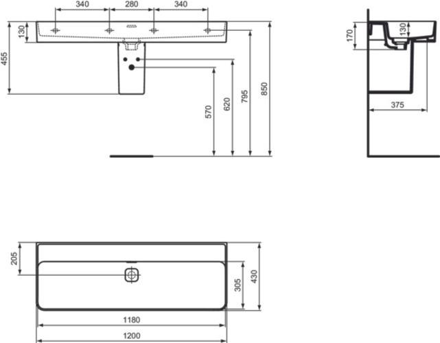 Actual product image Ideal Standard Washbasin Strada II 120 x 43 cm white T364101 (430 mm, 1200 mm)