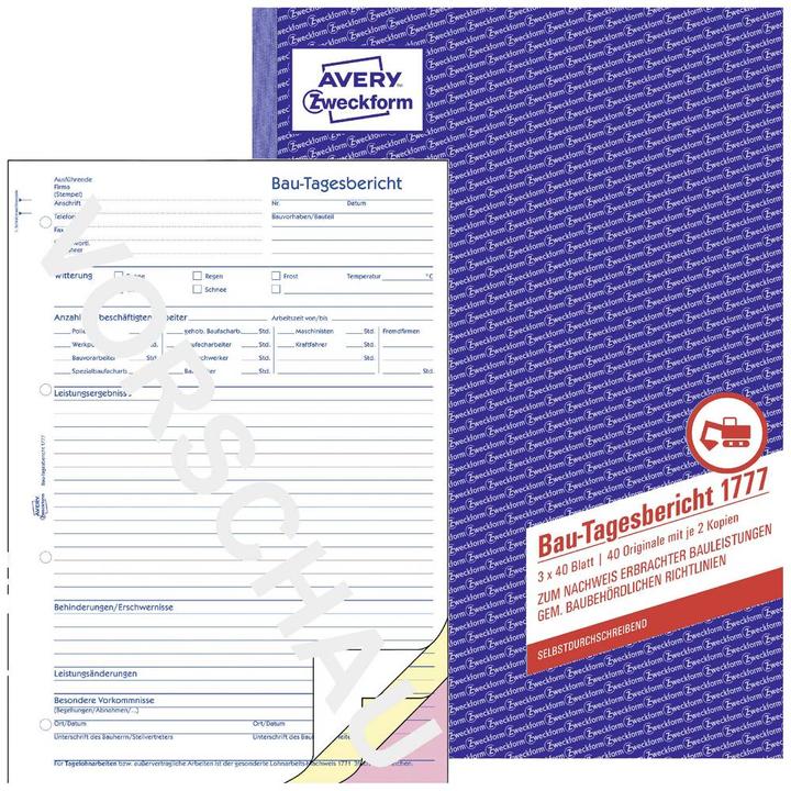 Actual product image Avery Purpose Form Daily Construction Report Form 1777-5 DIN A4 Number of sheets: 40 (40 x)