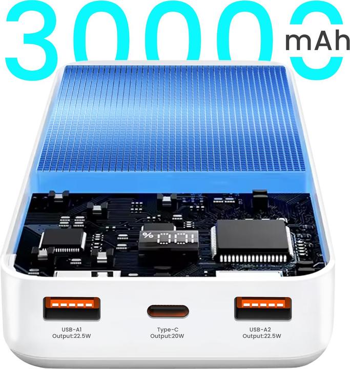 Image du produit Bwoo 22,5W 30000 mAh power bank with LCD screen, white (30000 mAh)