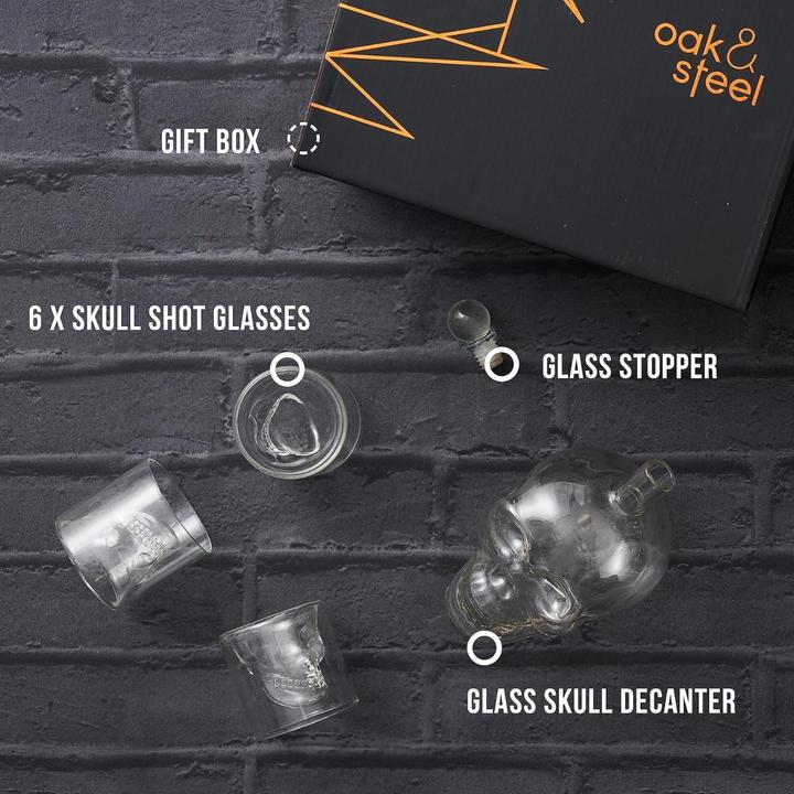 Actual product image Oak & Steel Skull whisky glasses and decanter set (0.70 l)