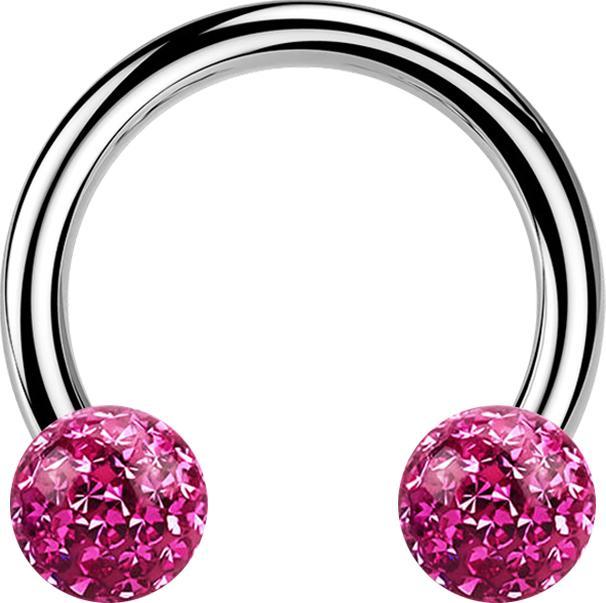 Image du produit Star Piercing Micro Circular Barbell argent avec deux boules de cristal rose couche de protection en époxy (Titane G23, sans laiton)