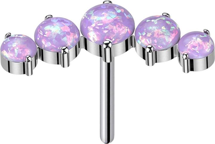 Actual product image Star Piercing Threadless curved silver five opals violet (Titanium G23, without brass)