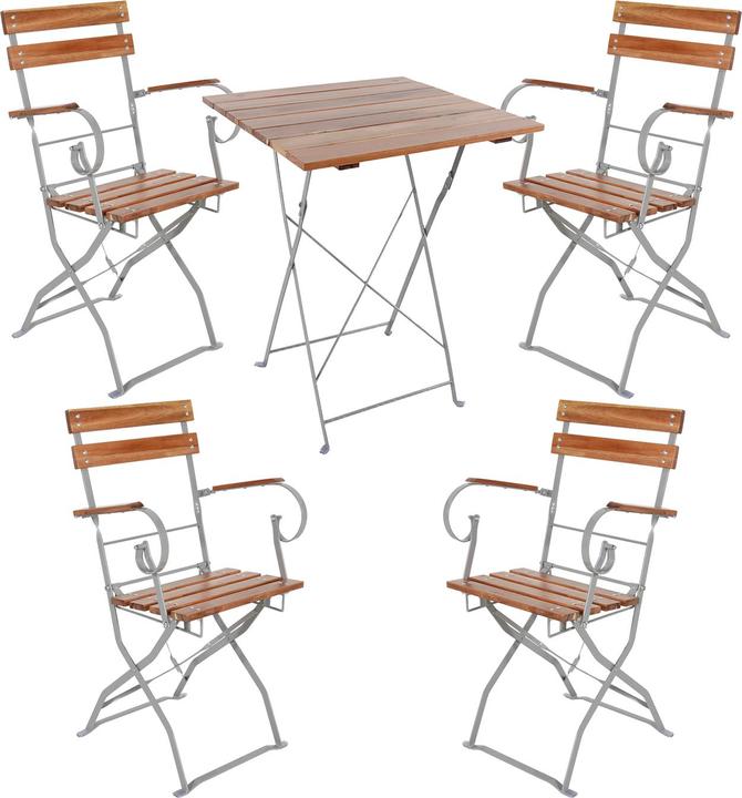 Actual product image Mojawo Beer Garden Set Folding Table + 2 Folding Chairs with Armrests Acacia 70x70cm (70 cm)