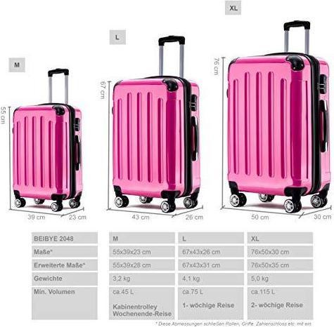 Produktbild Beibye Zwillingsrollen 2048 Hartschale Trolley, Pink, M (45 l, Handgepäck (bis 50l))