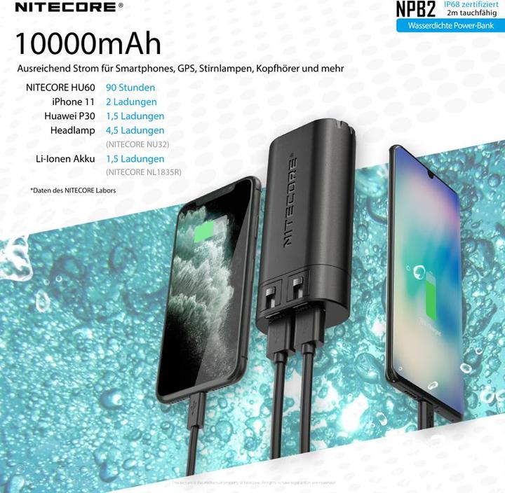 Produktbild Nitecore Powerbank NPB2 - 10000mAh, wasserdicht (10000 mAh, 18 W)