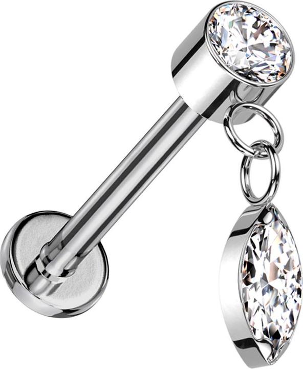 Image du produit Star Piercing Micro Labret fil intérieur cylindre argent cristaux argent pendentif argent cristal ovale argent (sans laiton, Titane G23)