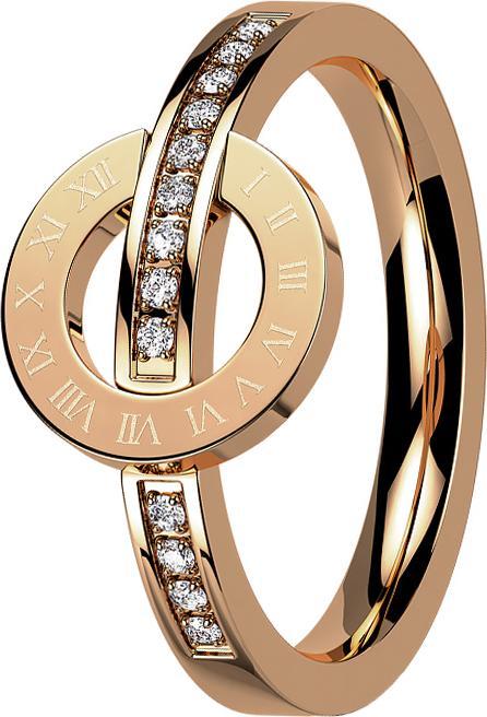 Produktbild Star Piercing Ring rosegold mit Kristallen und Römischer Ziffernkreis (60, 950 Platin)