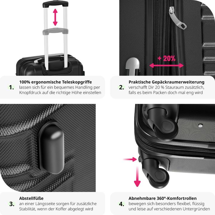Produktbild tectake Hartschalenkofferset (106 l, Handgepäck (bis 50l), M (50 - 90l), L (90 - 115l), XL (ab 115l))