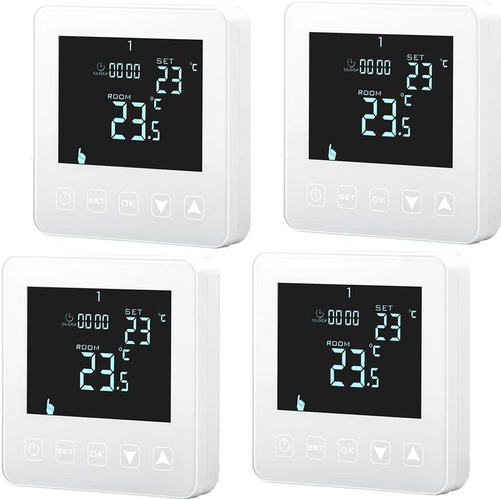 Produktbild Casativo Wand Thermostat für Fussbodenheizung, Touch-Tasten, LCD-Display, programmierbar, 4er-Set