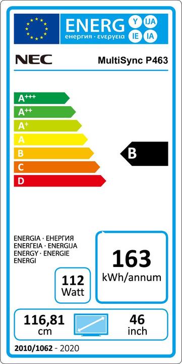 Energie-Label NEC MultiSync P463 (1920 x 1080 Pixel, 45.99")