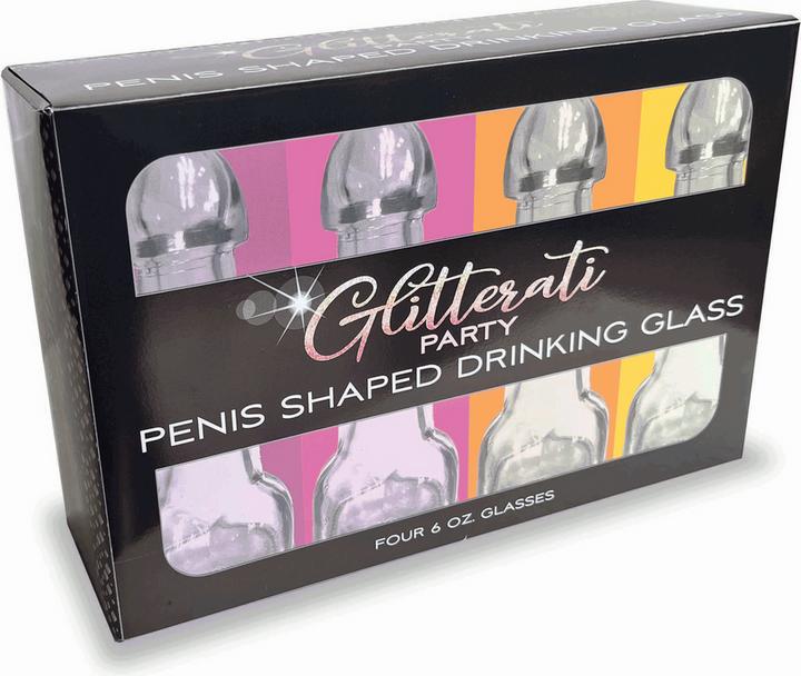 Productafbeelding Little Genie Productions Glitterati Penis 6Oz Drinkglas, Pak van 4