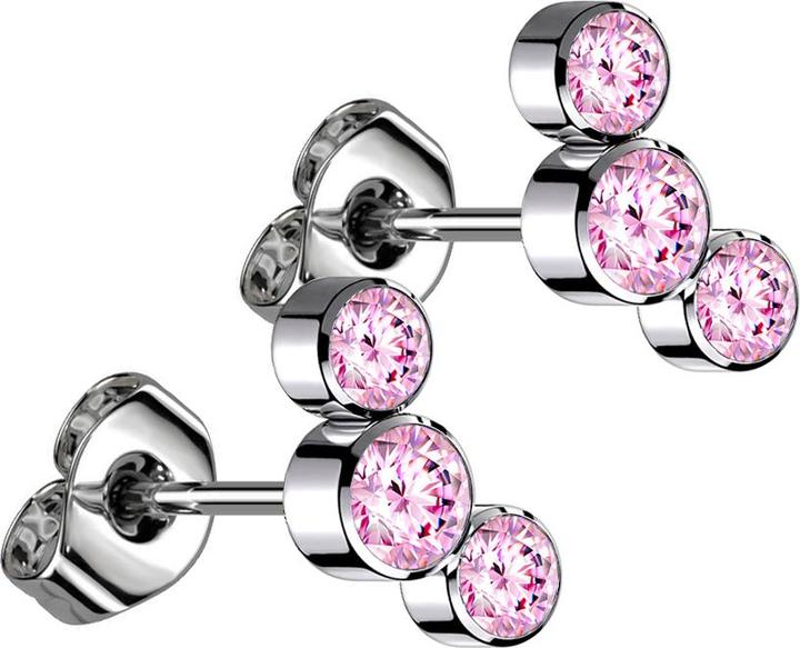 Produktbild Star Piercing Threadless Ohrstecker silber drei Kristalle pink (ohne Messing, Titan G23)