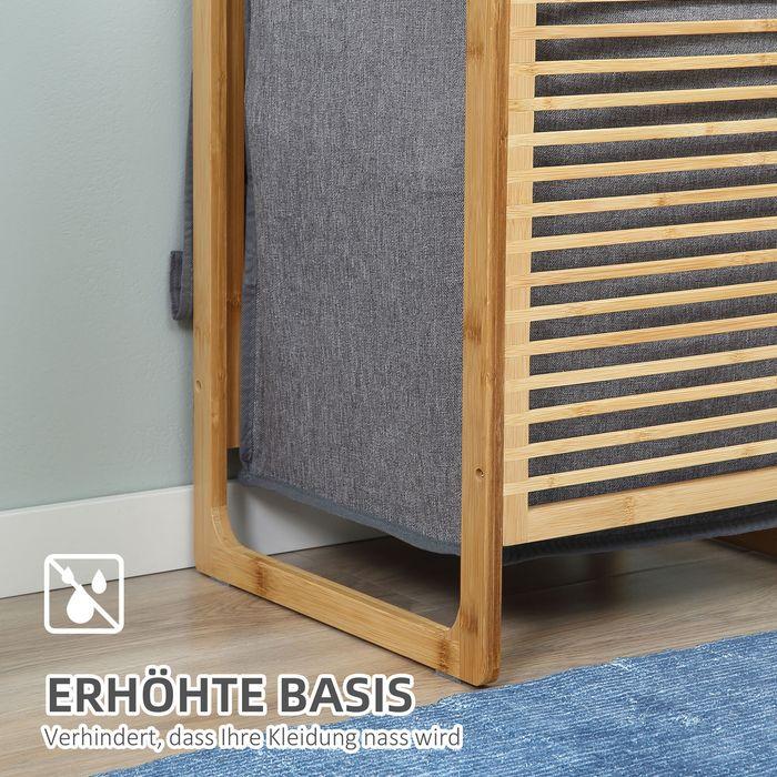 Image du produit Swisshandel24 Panier à linge avec sac à linge lavable et sac à linge en bambou polyester lin Nature+Gris