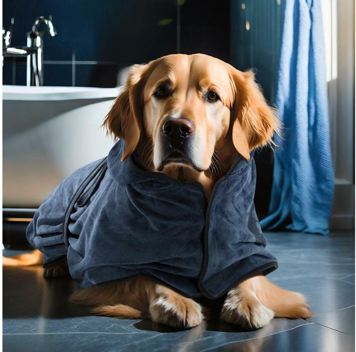 Immagine prodotto Fluffino Accappatoio Beige / Blu, M (M, Accappatoio per cani)