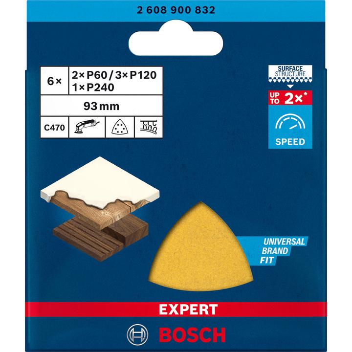 Immagine prodotto Bosch Professional Zubehör Expert C470 Set di carta vetrata per levigatrice a delta, 93 mm, G 60/120/240, 6 pezzi. (60, 120, 240)