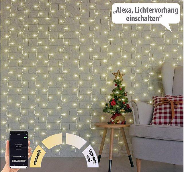 Actual product image Luminea WLAN LED light curtain, 300 LEDs, CCT, App, dimmable, IP44, 3 x 3 m (9 m)