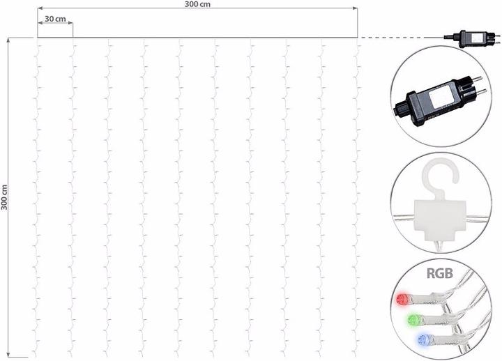 Actual product image Luminea WLAN LED light curtain, 300 LEDs, CCT, App, dimmable, IP44, 3 x 3 m (9 m)
