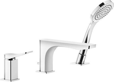Produktbild Gessi Rilievo, Dreiloch-Wannenrand-Armatur, integrierter Umsteller im Auslauf, Brauseschlauch 1,50 m