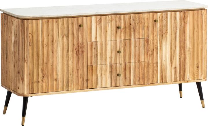 Produktbild FineBuy Sideboard Kommodenschrank 150 cm Massivholz Marmor Türen Schubladen (150 x 80 x 45 cm)
