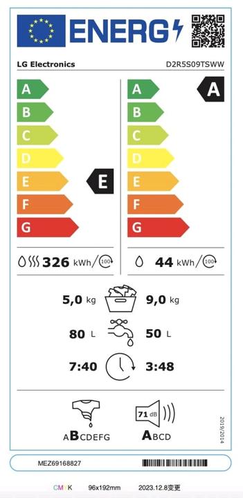 Label énergétique LG D2R5S09TSWW