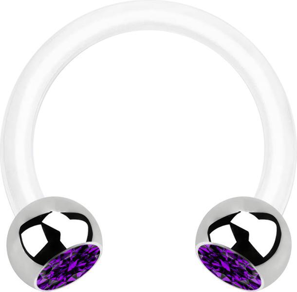 Actual product image Star Piercing Micro Circular Barbell white with two balls silver crystal violet (Surgical steel 316L, Bioflex, without brass)
