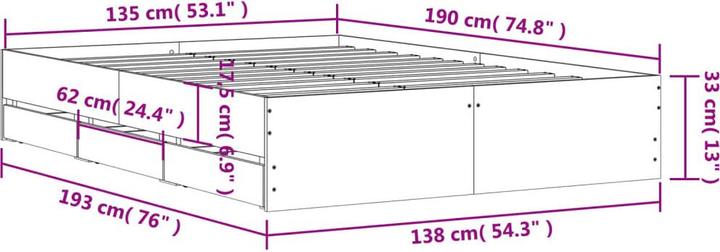 Produktbild VidaXL Bettgestell mit Schubladen (135 x 190 cm)