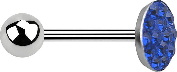 Star Piercing Barbell silber mit Kugel und Scheibe Kristall dunkelblau (Chirurgenstahl 316L, ohne Messing)