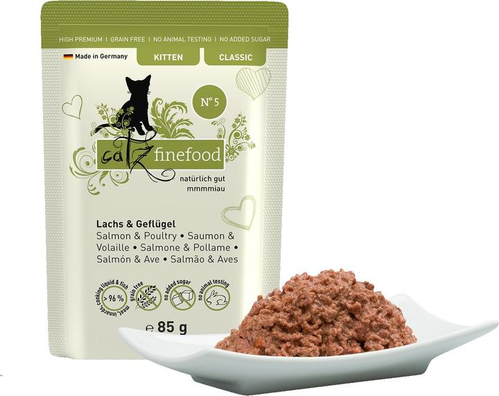Actual product image Catz Finefood Kitten No.5 Salmon & Poultry (Puppy + kitten, 1 pcs., 85 g)