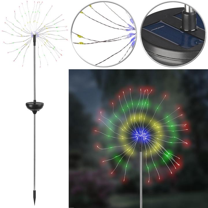 Image du produit Lunartec Décoration lumineuse solaire de jardin avec effet de feu d'artifice, 120 LED multicolores, IP44 (IP44)