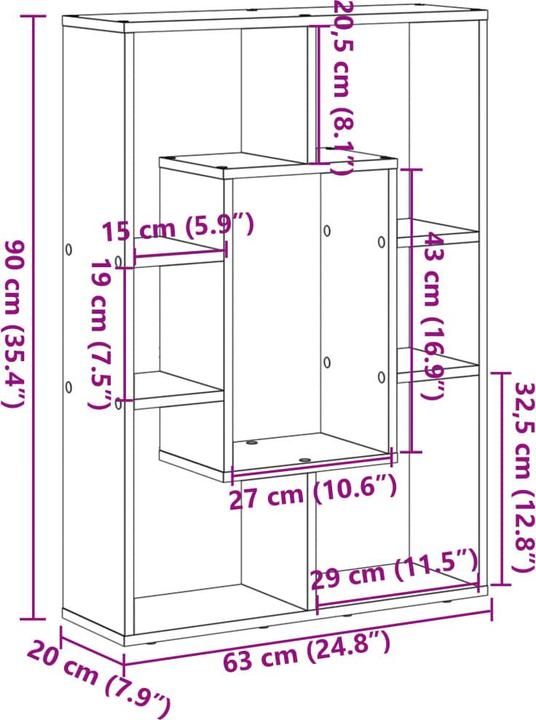 Nährwerte und Zutaten VidaXL Bücherregal Raumteiler Standregal Aktenregal Büroregal Wandregal Schwarz (63 x 20 x 90 cm)
