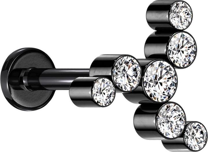 Produktbild Star Piercing Micro Labret Innengewinde schwarz Windrad sieben Kristalle silber (ohne Messing, Titan G23)