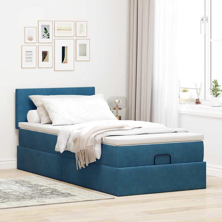 Actual product image VidaXL Ottoman bed with mattress dark blue 90x200 cm velvet (90 x 200 cm)