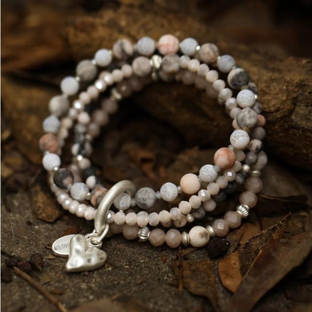 Produktbild Andreani Armband aus echtem Jaspis und Achat mit Herzanhänger breit von
